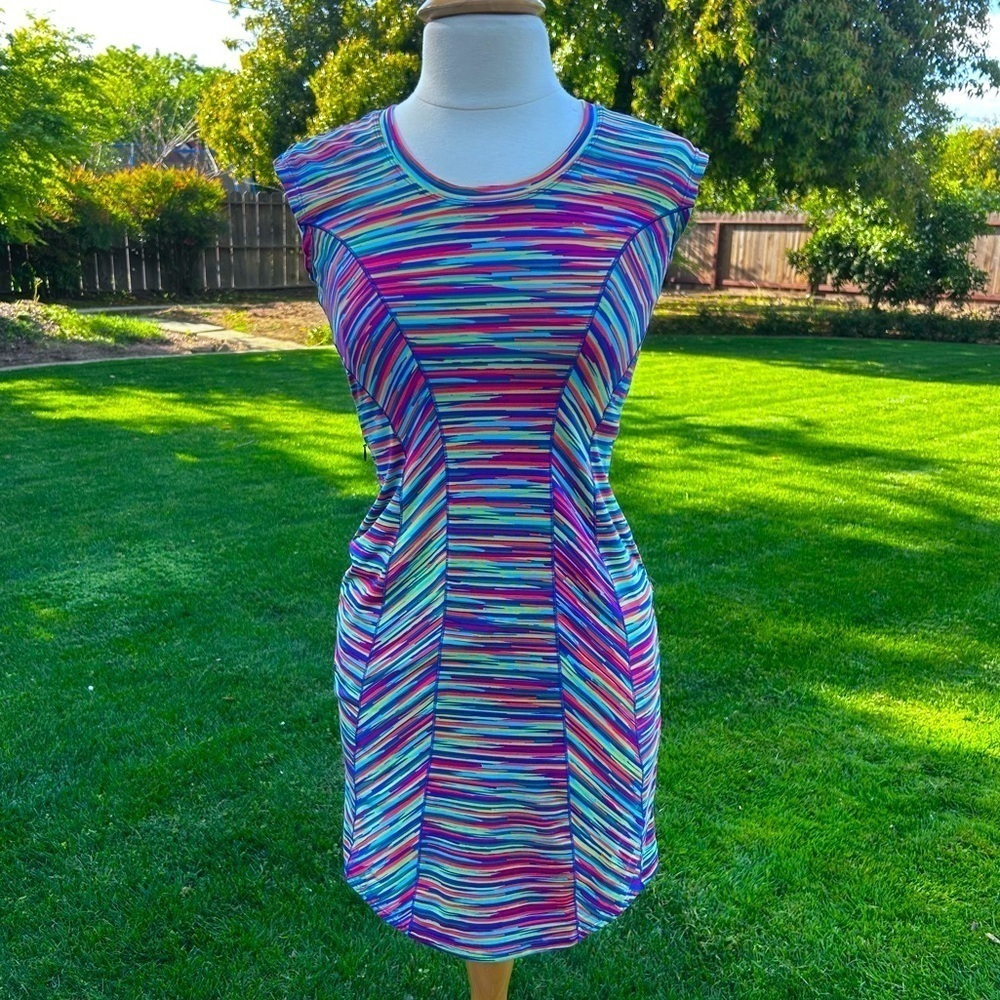 Title Nine Espionage Dream Stripe Rainbow Active Dress in Multi Color XS (2)